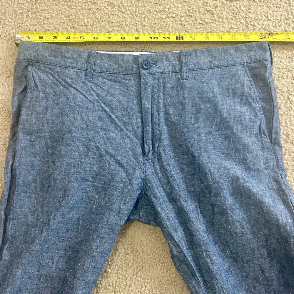 J Crew Driggs Pants Mens 35x32 Linen Blend Chambray Trouser Chino Blue Preppy - Picture 8 of 8